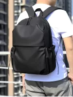Drawstring Detail Functional Backpack Black For School