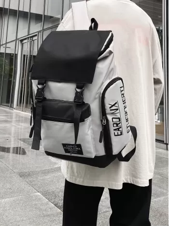 Men Letter Graphic Release Buckle Decor Flap Backpack