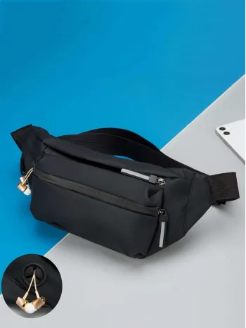 Minimalist Waist Bag Mini Earphone Hole Decor Black