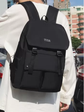 Men Letter Graphic Buckle Decor Flap Backpack