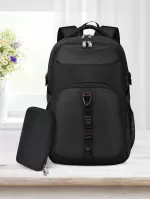 Men Honeycomb Pattern Release Buckle Decor Travel Backpack With Coin Purse