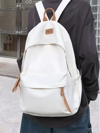 Medium Laptop Backpack Letter Patch Decor